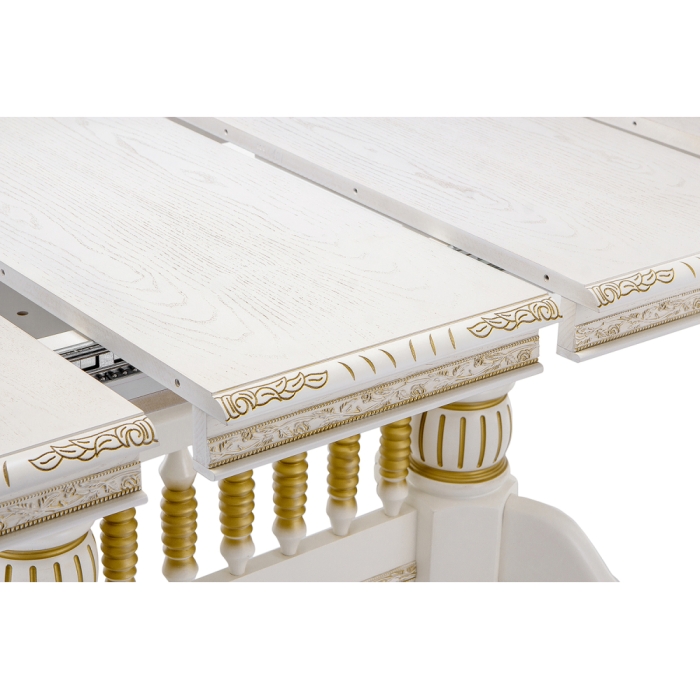 Деревянный стол Кантри 160(200-240)х107х78 молочный с золотой патиной