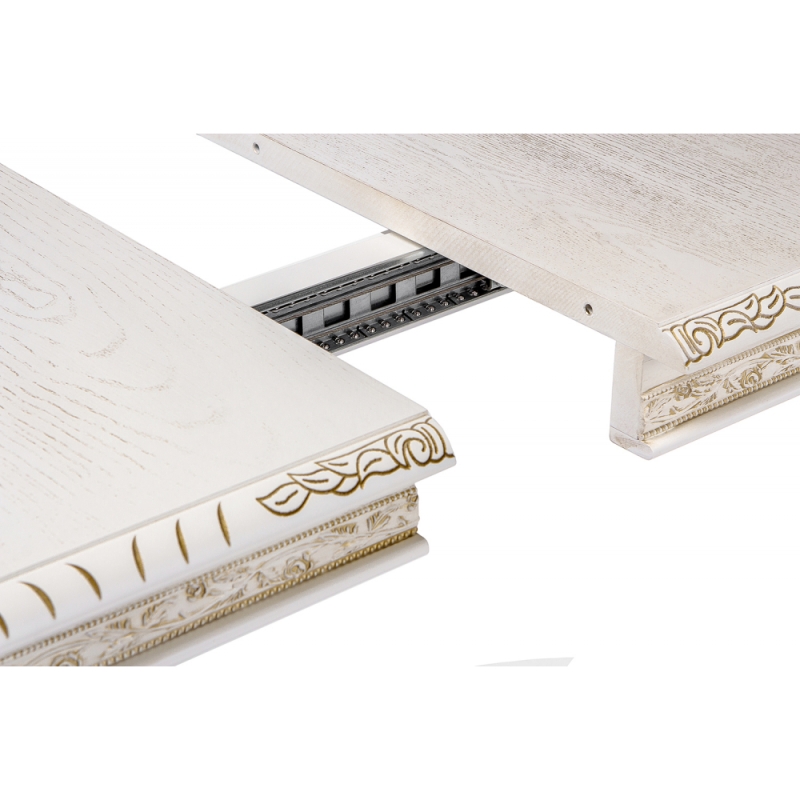 Деревянный стол Кантри 160(200-240)х107х78 молочный с золотой патиной