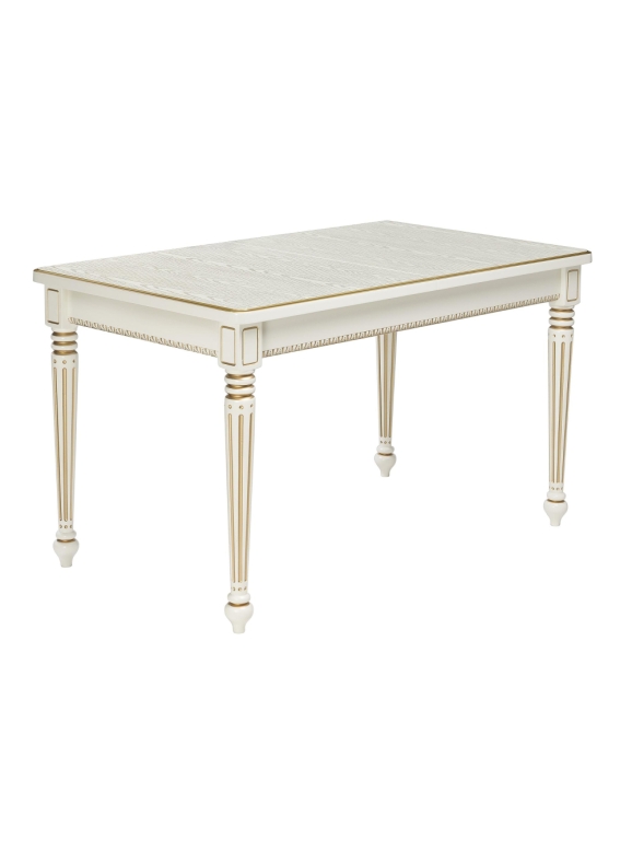 Деревянный стол Леджер 130(170)х75х77 слоновая кость / патина золото