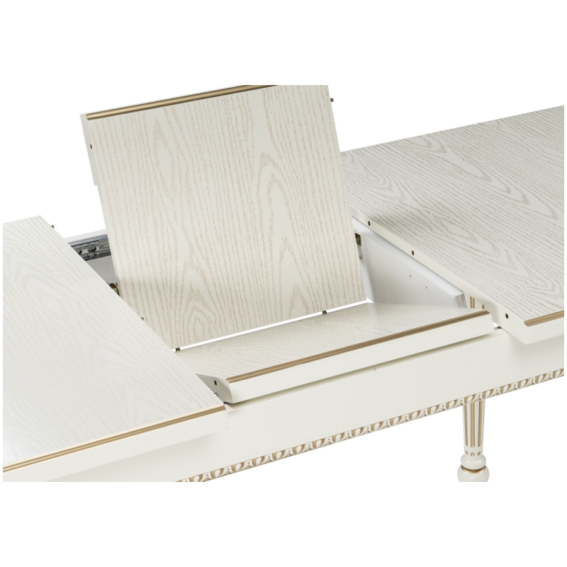 Деревянный стол Леджер 130(170)х75х77 слоновая кость / патина золото