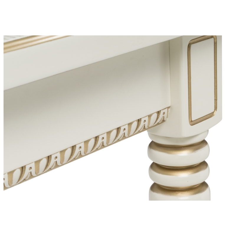 Деревянный стол Леджер 130(170)х75х77 слоновая кость / патина золото