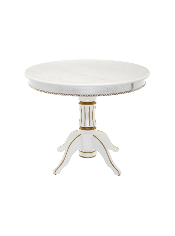 Деревянный стол Павия 100(130)х100х79 молочный с золотой патиной