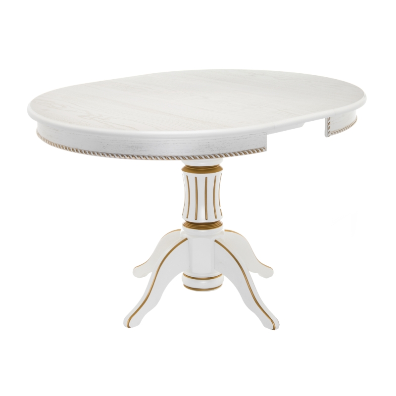 Деревянный стол Павия 100(130)х100х79 молочный с золотой патиной