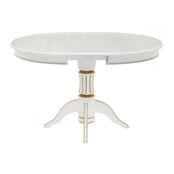 Деревянный стол Павия 100(130)х100х79 молочный с золотой патиной