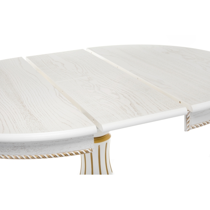 Деревянный стол Павия 100(130)х100х79 молочный с золотой патиной