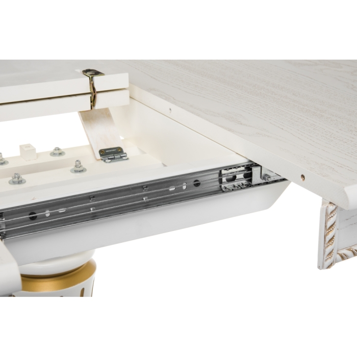 Деревянный стол Павия 100(130)х100х79 молочный с золотой патиной