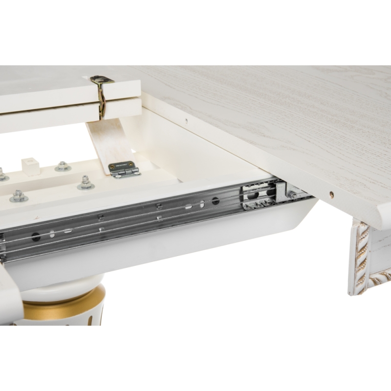 Деревянный стол Павия 100(130)х100х79 молочный с золотой патиной