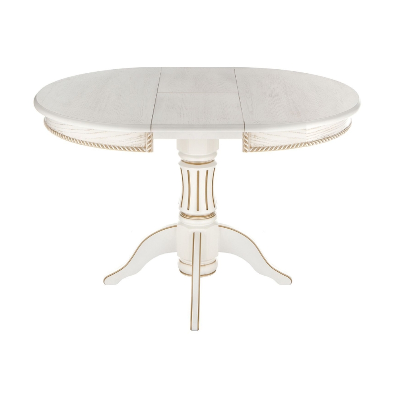 Деревянный стол Павия 90(120)х90х80 молочный с золотой патиной