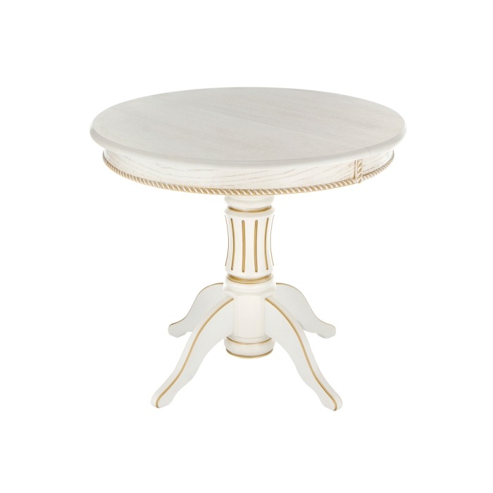 Деревянный стол Павия 90(120)х90х80 молочный с золотой патиной