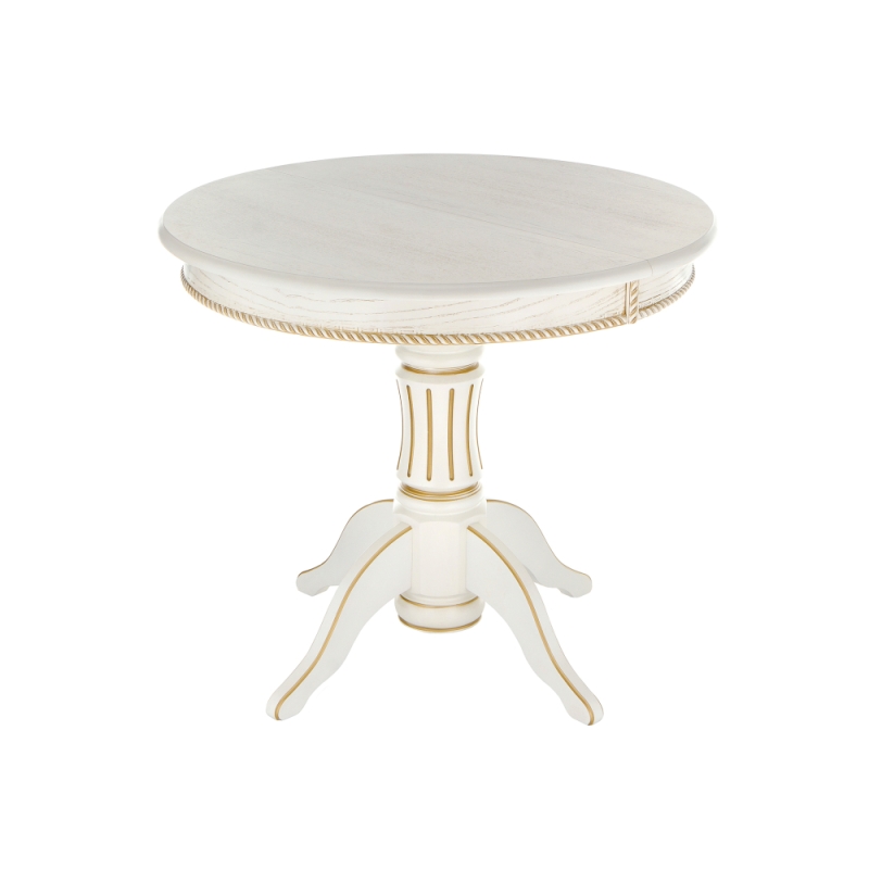 Деревянный стол Павия 90(120)х90х80 молочный с золотой патиной