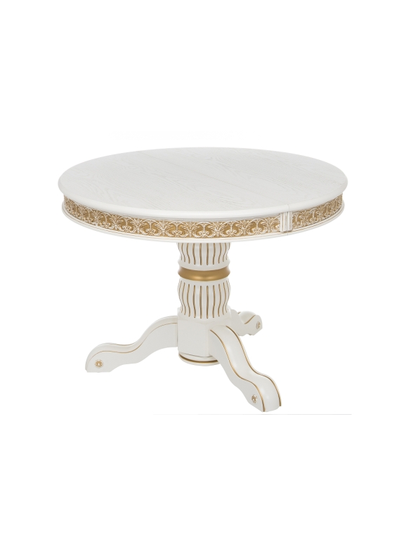 Деревянный стол Лорд 110(160)х110х79 молочный с золотой патиной