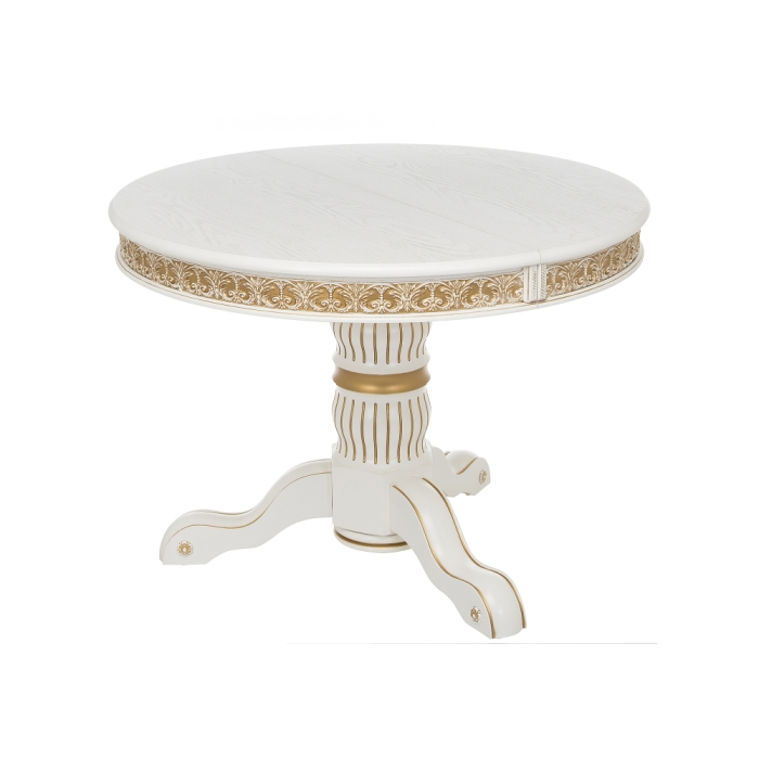 Деревянный стол Лорд 110(160)х110х79 молочный с золотой патиной