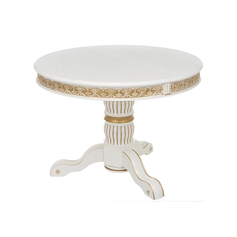 Деревянный стол Лорд 110(160)х110х79 молочный с золотой патиной