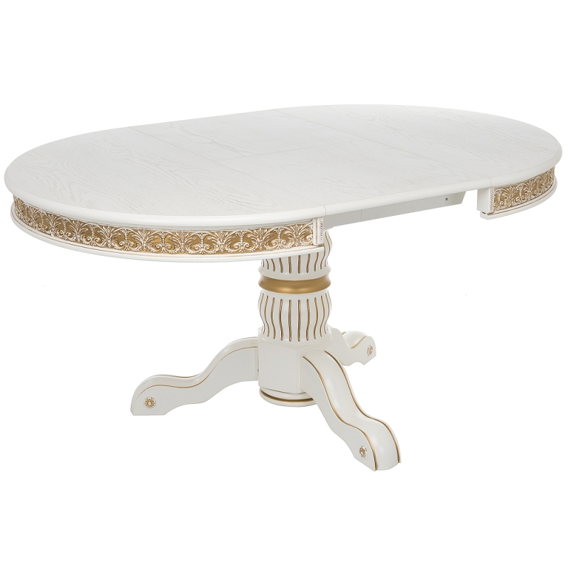 Деревянный стол Лорд 110(160)х110х79 молочный с золотой патиной