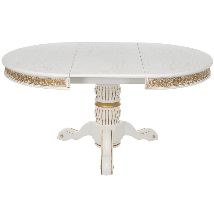 Деревянный стол Лорд 110(160)х110х79 молочный с золотой патиной