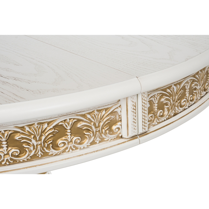 Деревянный стол Лорд 110(160)х110х79 молочный с золотой патиной