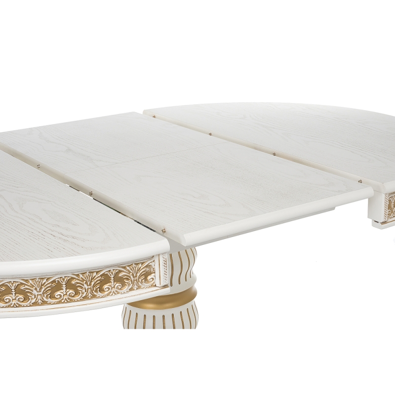 Деревянный стол Лорд 110(160)х110х79 молочный с золотой патиной