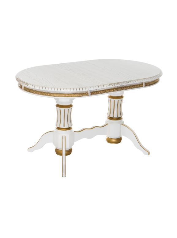 Деревянный стол Женева 140(190)х86х80 молочный с золотой патиной