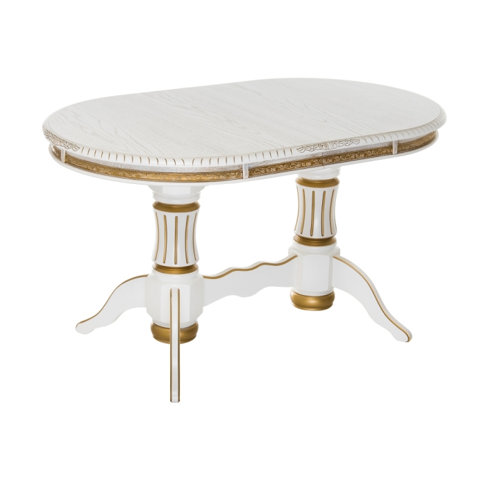 Деревянный стол Женева 140(190)х86х80 молочный с золотой патиной