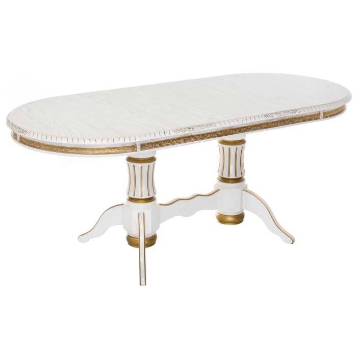 Деревянный стол Женева 140(190)х86х80 молочный с золотой патиной