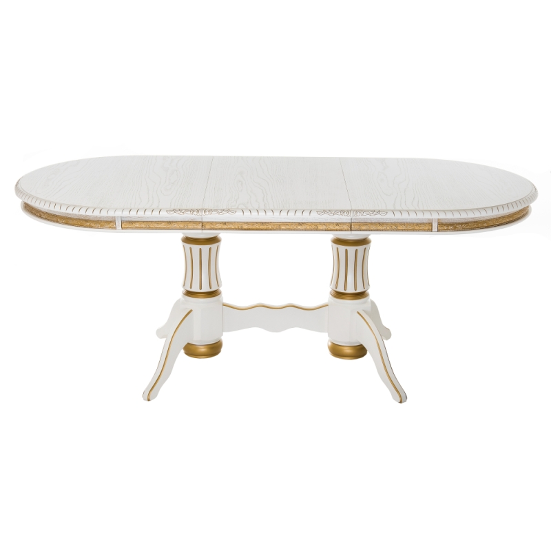 Деревянный стол Женева 140(190)х86х80 молочный с золотой патиной