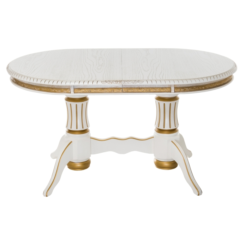 Деревянный стол Женева 140(190)х86х80 молочный с золотой патиной