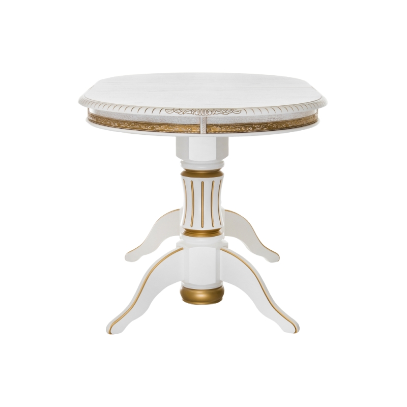 Деревянный стол Женева 140(190)х86х80 молочный с золотой патиной