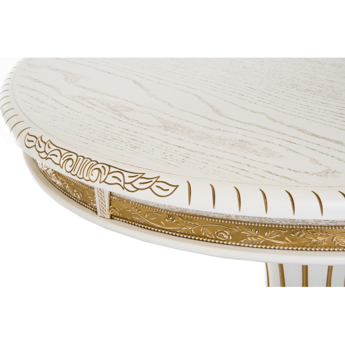 Деревянный стол Женева 140(190)х86х80 молочный с золотой патиной