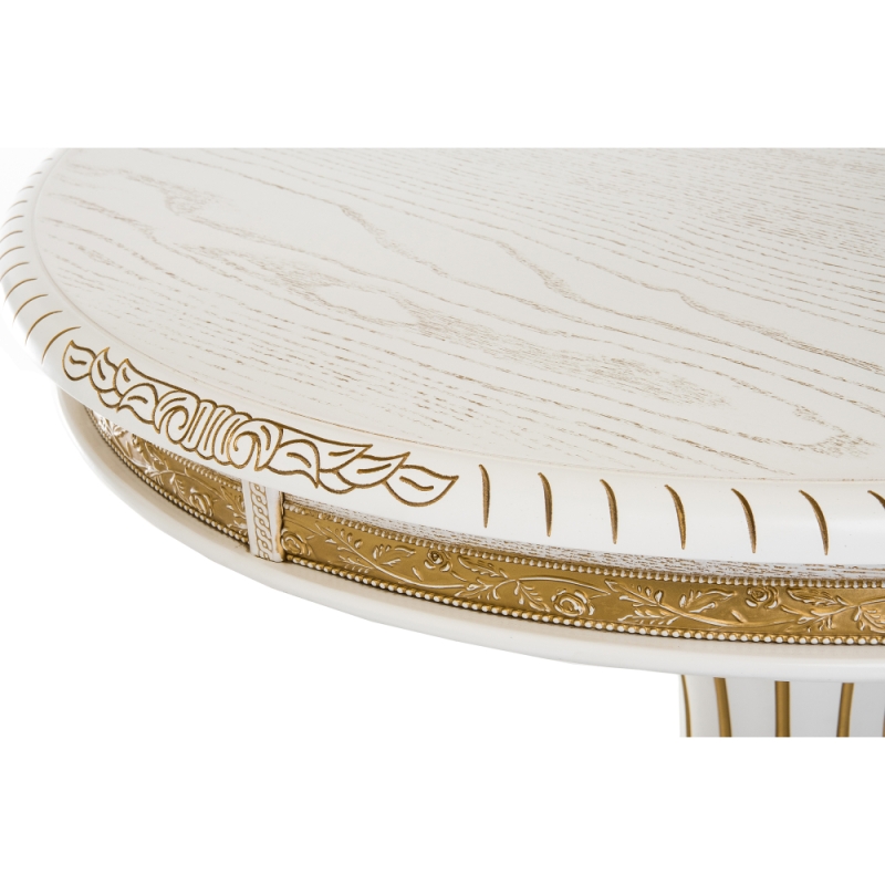 Деревянный стол Женева 140(190)х86х80 молочный с золотой патиной