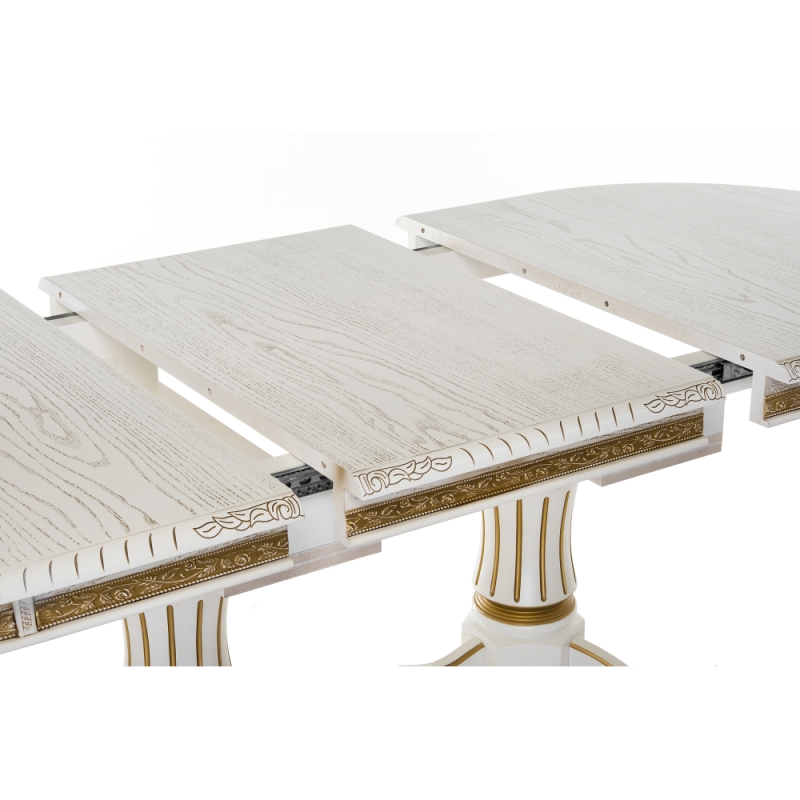 Деревянный стол Женева 140(190)х86х80 молочный с золотой патиной