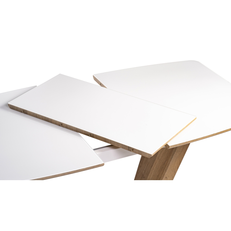 Стол на тумбе Петир 120(160)х80х75 ультра белый / дуб вотан