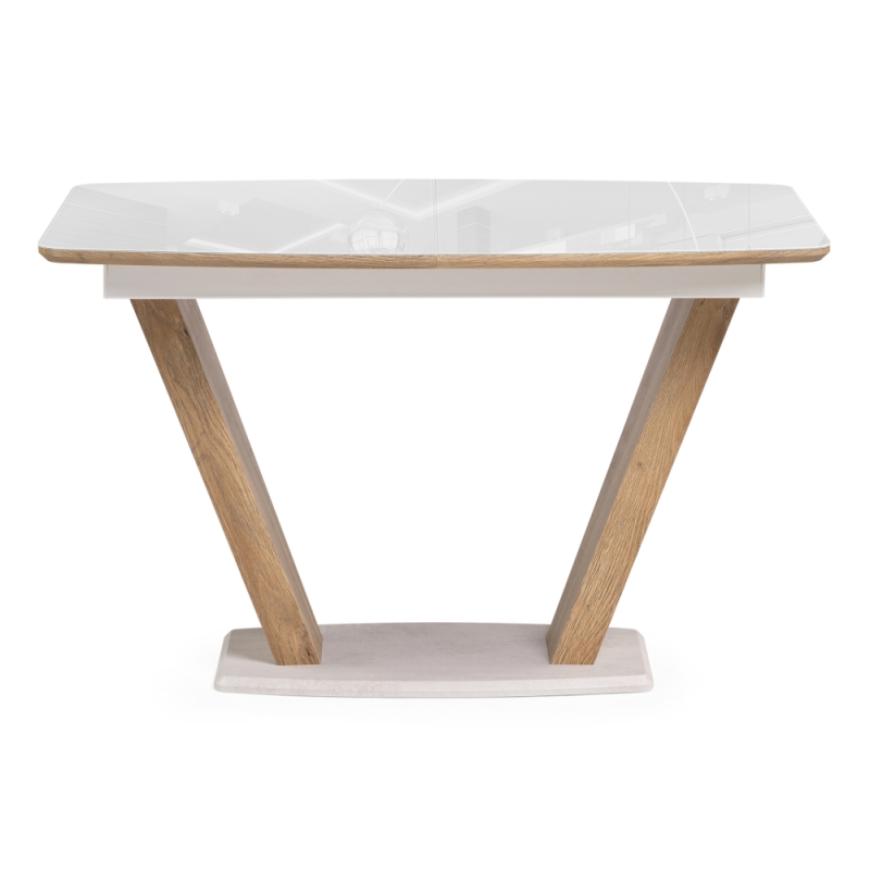 Стол на тумбе Петир 120(160)х80х75 ультра белый / дуб вотан