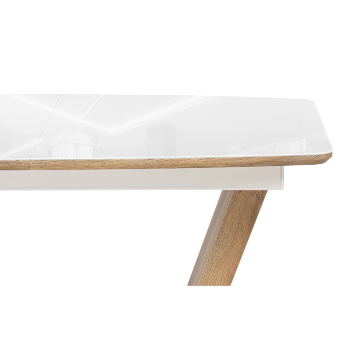 Стол на тумбе Петир 120(160)х80х75 ультра белый / дуб вотан