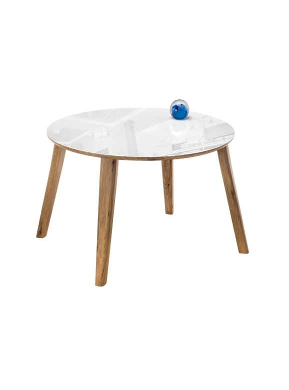 Стеклянный стол Семвэлл 100(140)х100х75 дуб монтана / белый