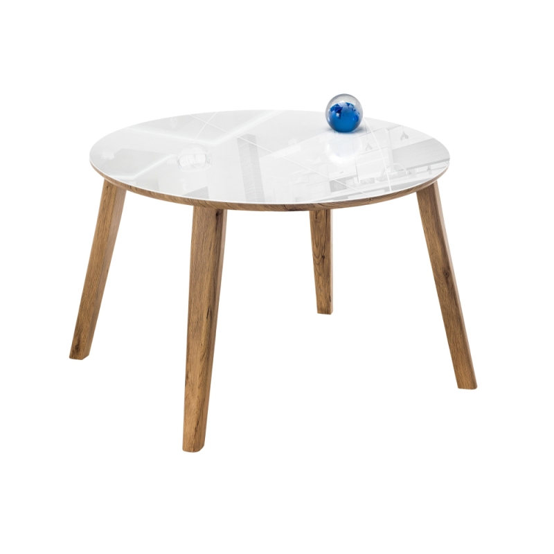 Стеклянный стол Семвэлл 100(140)х100х75 дуб монтана / белый