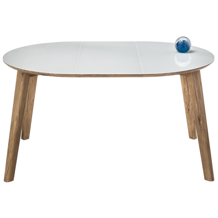 Стеклянный стол Семвэлл 100(140)х100х75 дуб монтана / белый