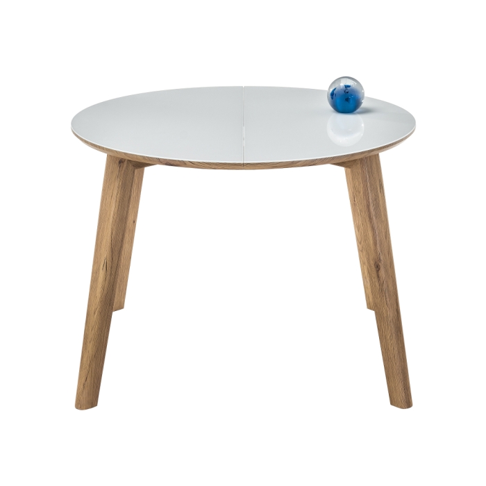 Стеклянный стол Семвэлл 100(140)х100х75 дуб монтана / белый