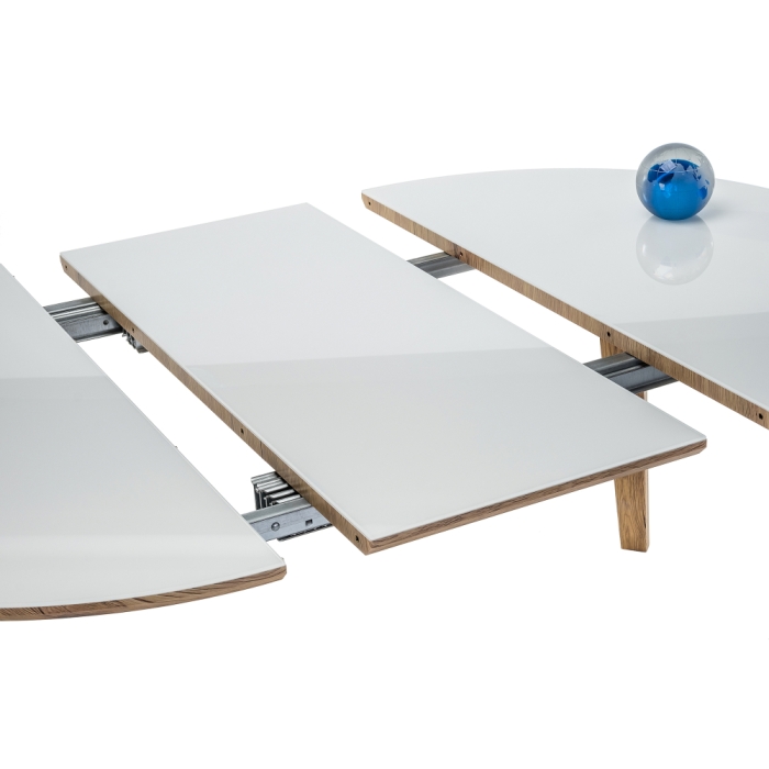 Стеклянный стол Семвэлл 100(140)х100х75 дуб монтана / белый