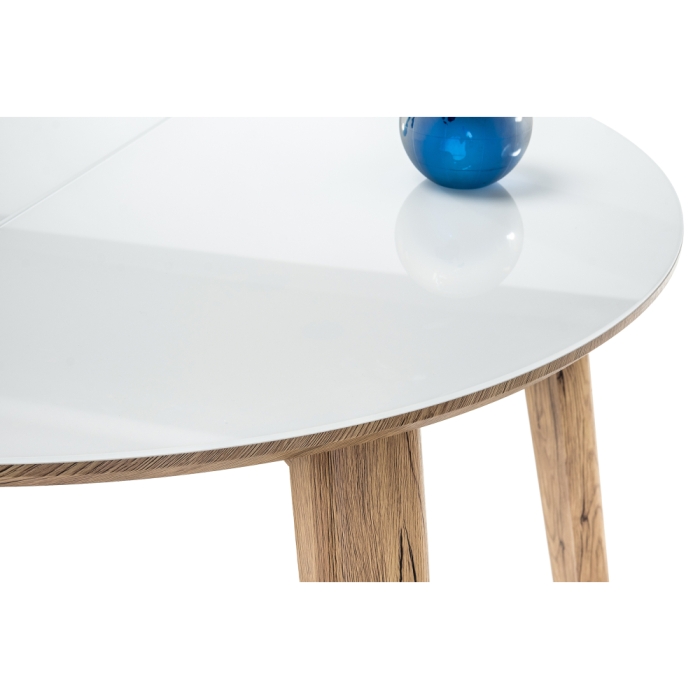 Стеклянный стол Семвэлл 100(140)х100х75 дуб монтана / белый