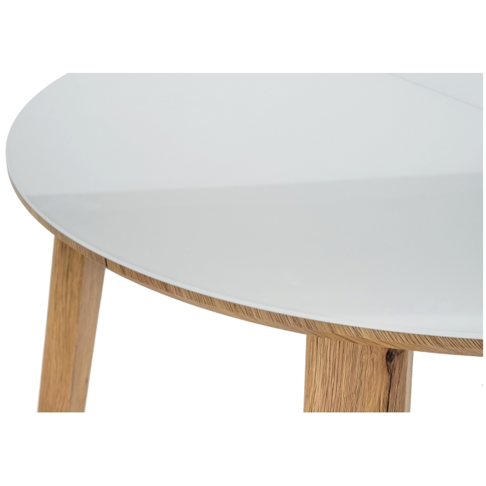 Стеклянный стол Семвэлл 100(140)х100х75 дуб монтана / белый