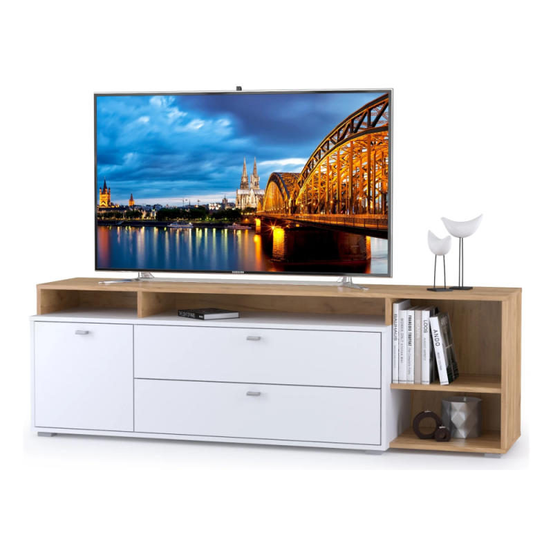 ТВ-тумба Бэль 10.92 белый премиум / дуб золотой craft