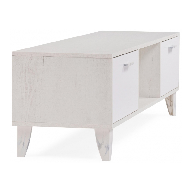 ТВ-тумба Эго Т-3 на ножках бетон светлый / белый глянец