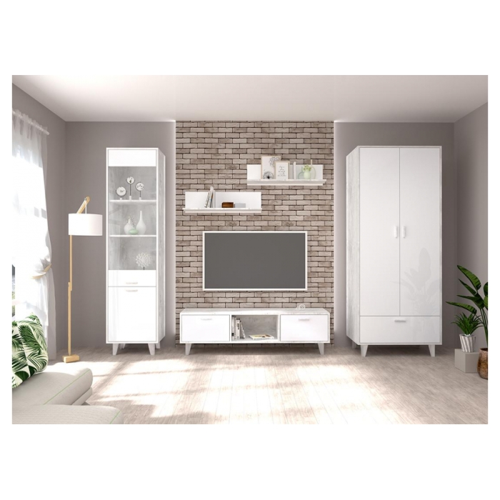 Витрина Эго ПС-1 на ножках бетон светлый / белый глянец