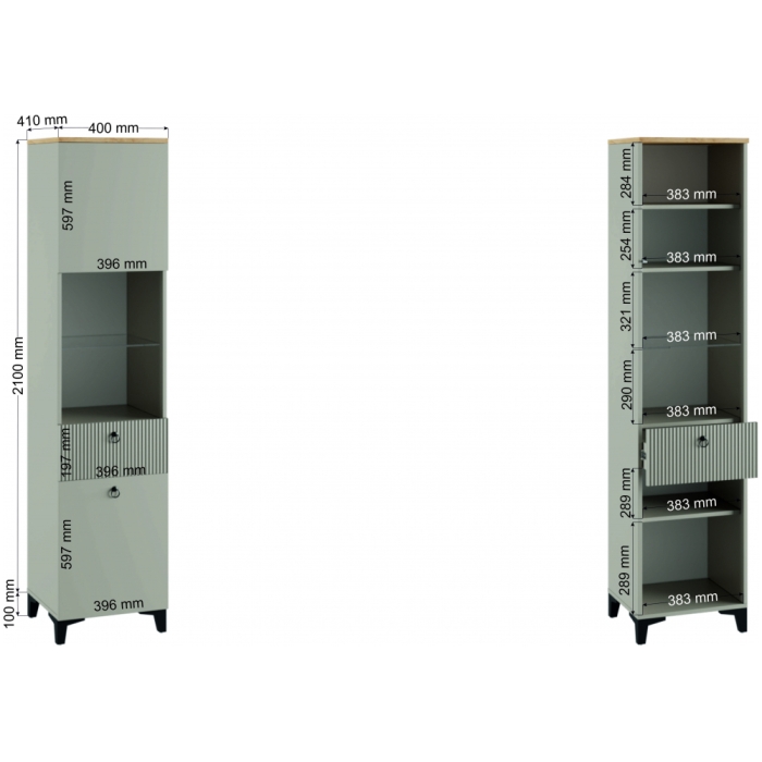 Витрина Ника 400 бежевый мат-05 / кашемир / дуб делано