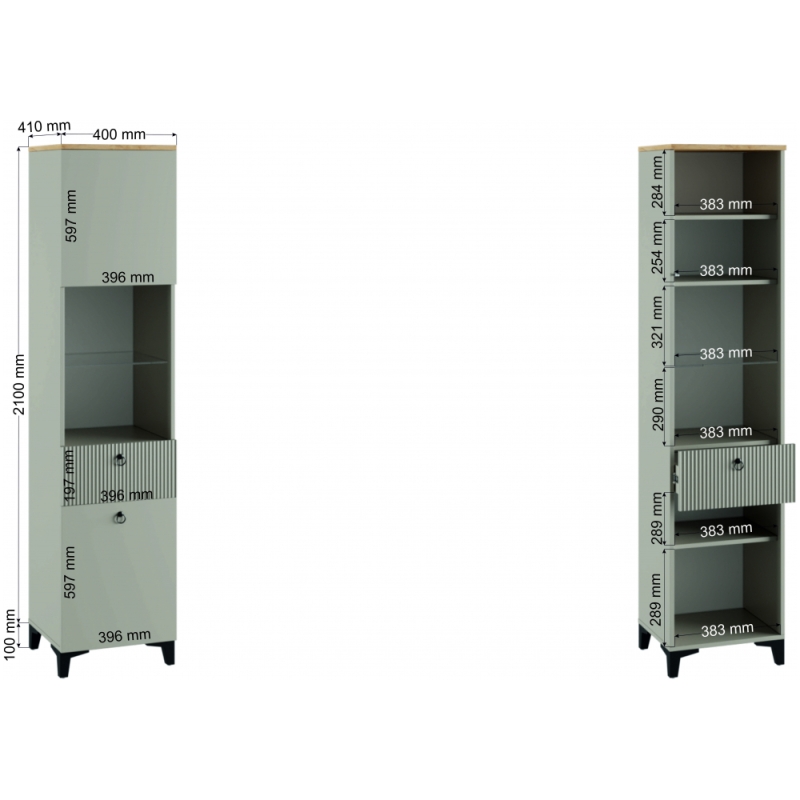 Витрина Ника 400 бежевый мат-05 / кашемир / дуб делано