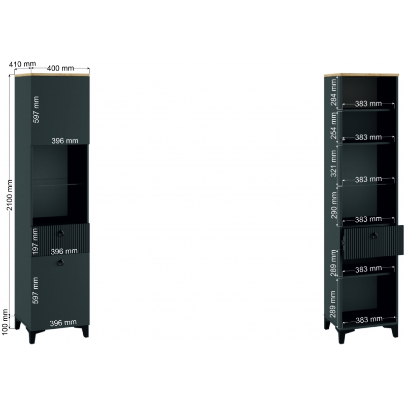 Витрина Ника 400 эйхория QR-17 / графит / дуб делано