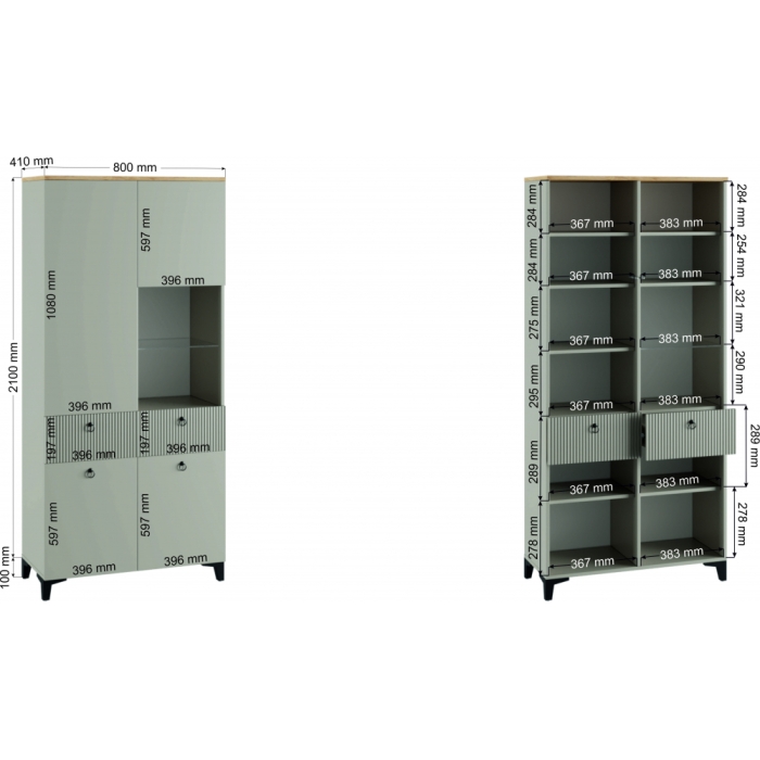 Витрина Ника 800 бежевый мат-05 / кашемир / дуб делано