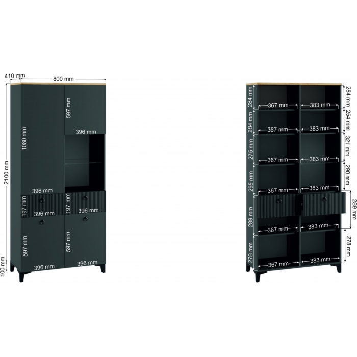 Витрина Ника 800 эйхория QR-17 / графит / дуб делано