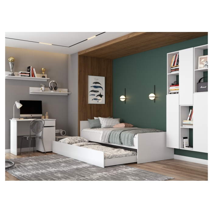 Выкатная кровать Валенсия 80х190 белый текстурный