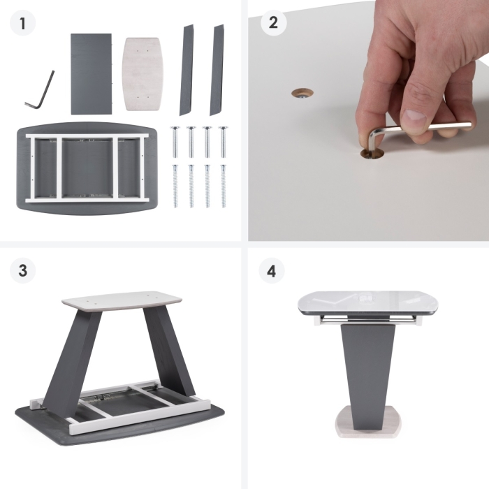 Стол на тумбе Петир 120(160)х80х75 ультра белый / гриджио / камень серый
